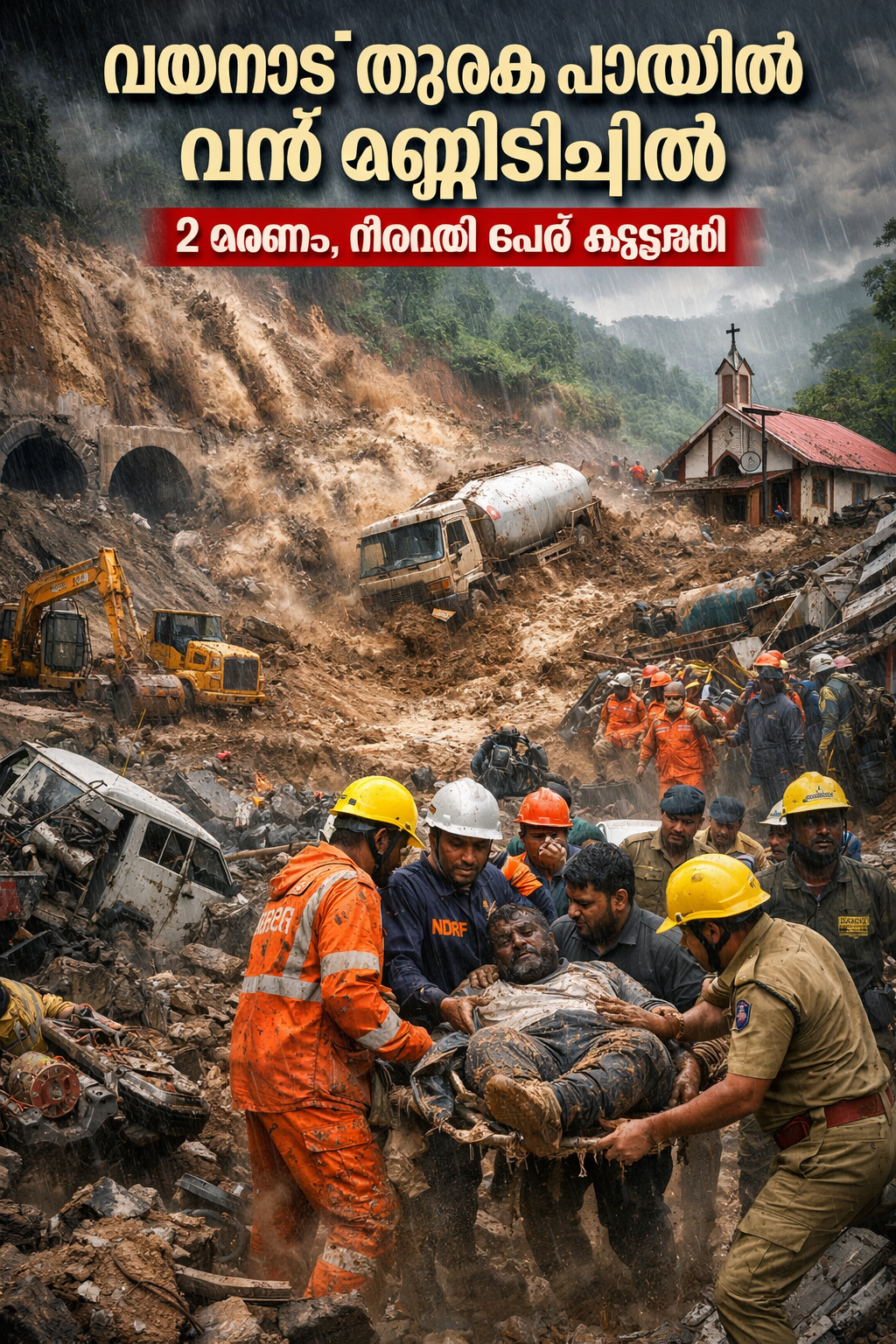 വയനാട് തുരങ്കപാത നിർമാണ മേഖലയിൽ വൻ മണ്ണിടിച്ചിൽ: രണ്ട് മരണം, നിരവധി പേർ കുടുങ്ങി